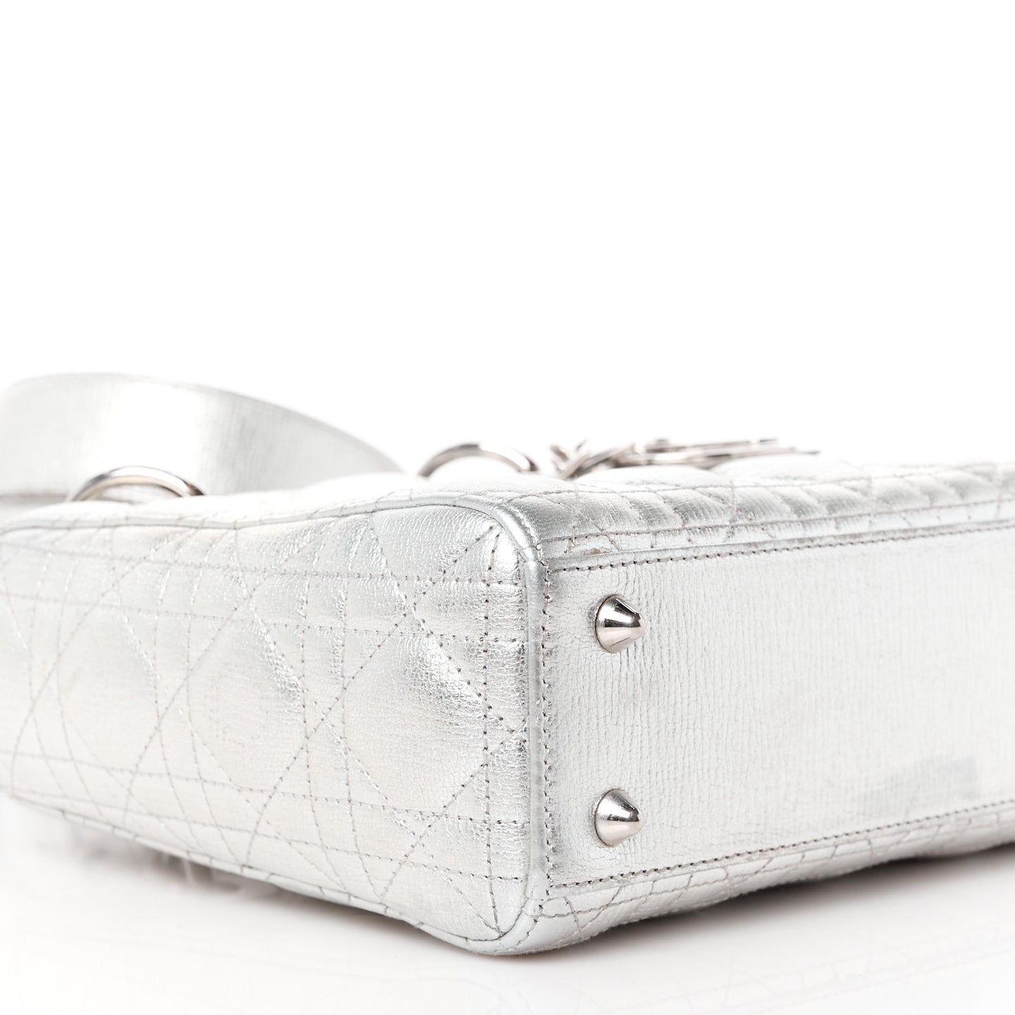 Metallic Grained Calfskin Cannage Small Lucky Badges My Lady Dior Silver
