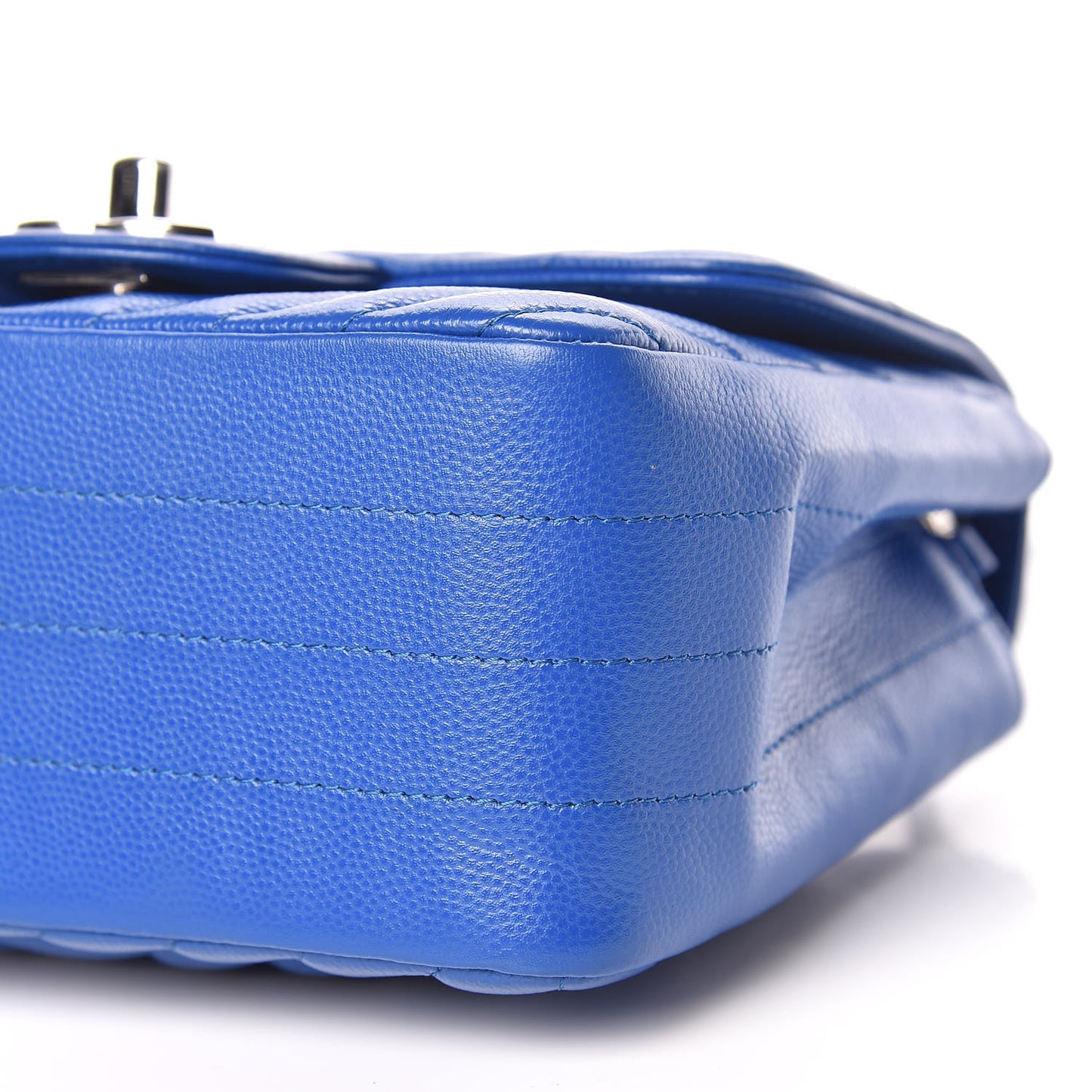 Caviar Chevron Quilted Mini Square Flap Blue
