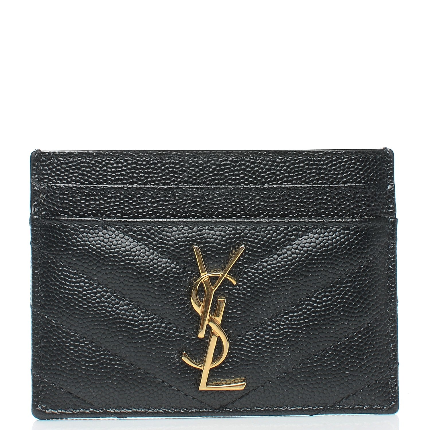 Saint Laurent Grain De Poudre Matelasse Chevron Monogram Credit Card Case Black 1 of 7