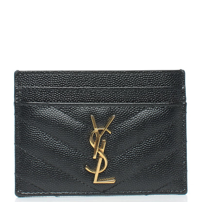 Saint Laurent Grain De Poudre Matelasse Chevron Monogram Credit Card Case Black 1 of 7