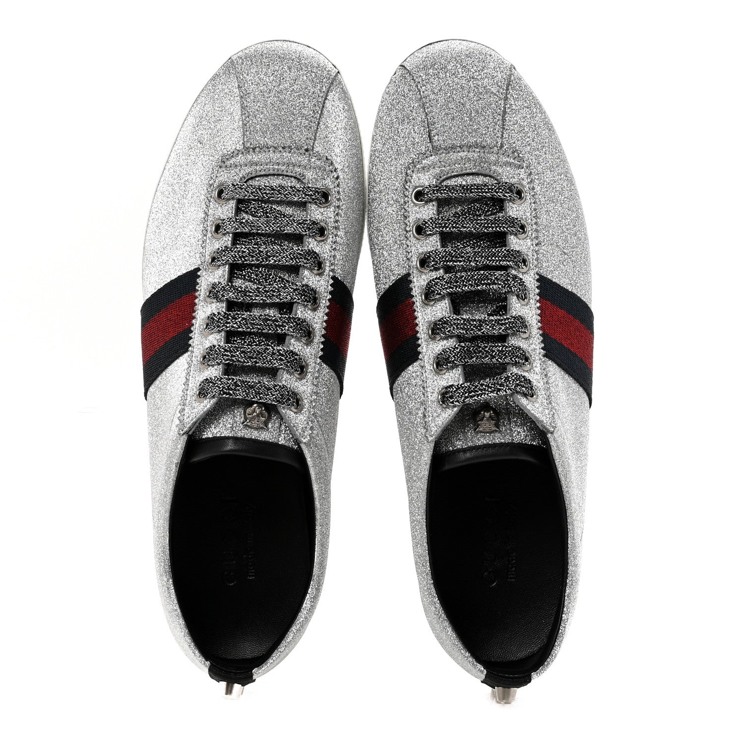 Gucci Glitter Fabric Studded Web Mens Sneakers 10.5 Silver 2 of 9