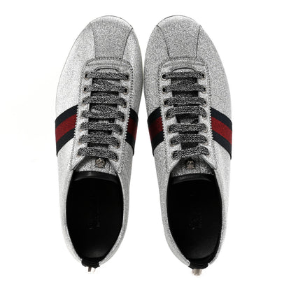 Gucci Glitter Fabric Studded Web Mens Sneakers 10.5 Silver 2 of 9