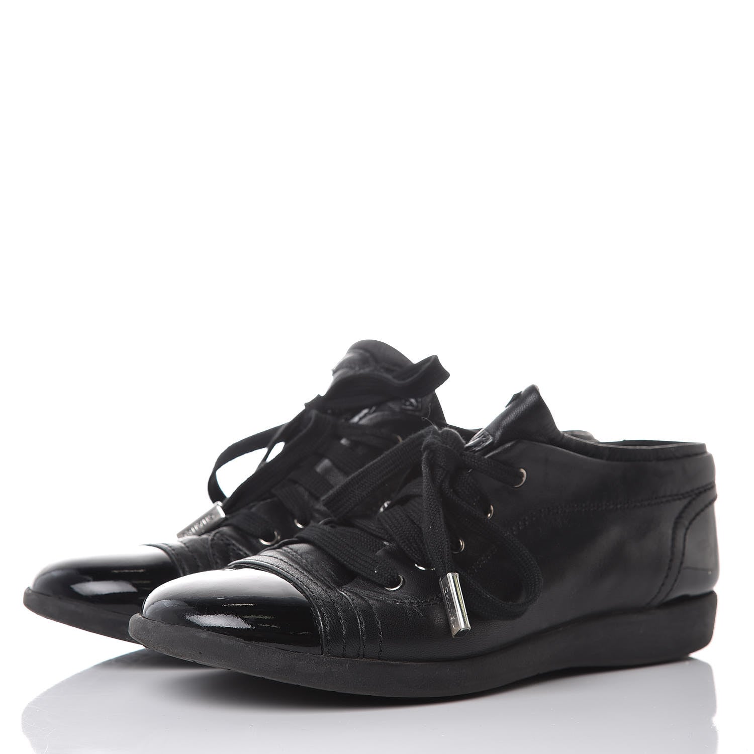 Chanel Lambskin Patent Cap Toe CC Sneakers 35 Black 3 of 11