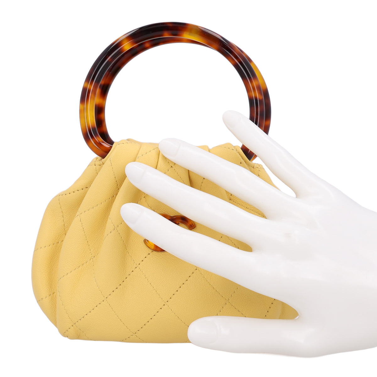 Chanel Lambskin Plexiglass Tortoise Shell Quilted Mini Pouch Yellow 2 of 10
