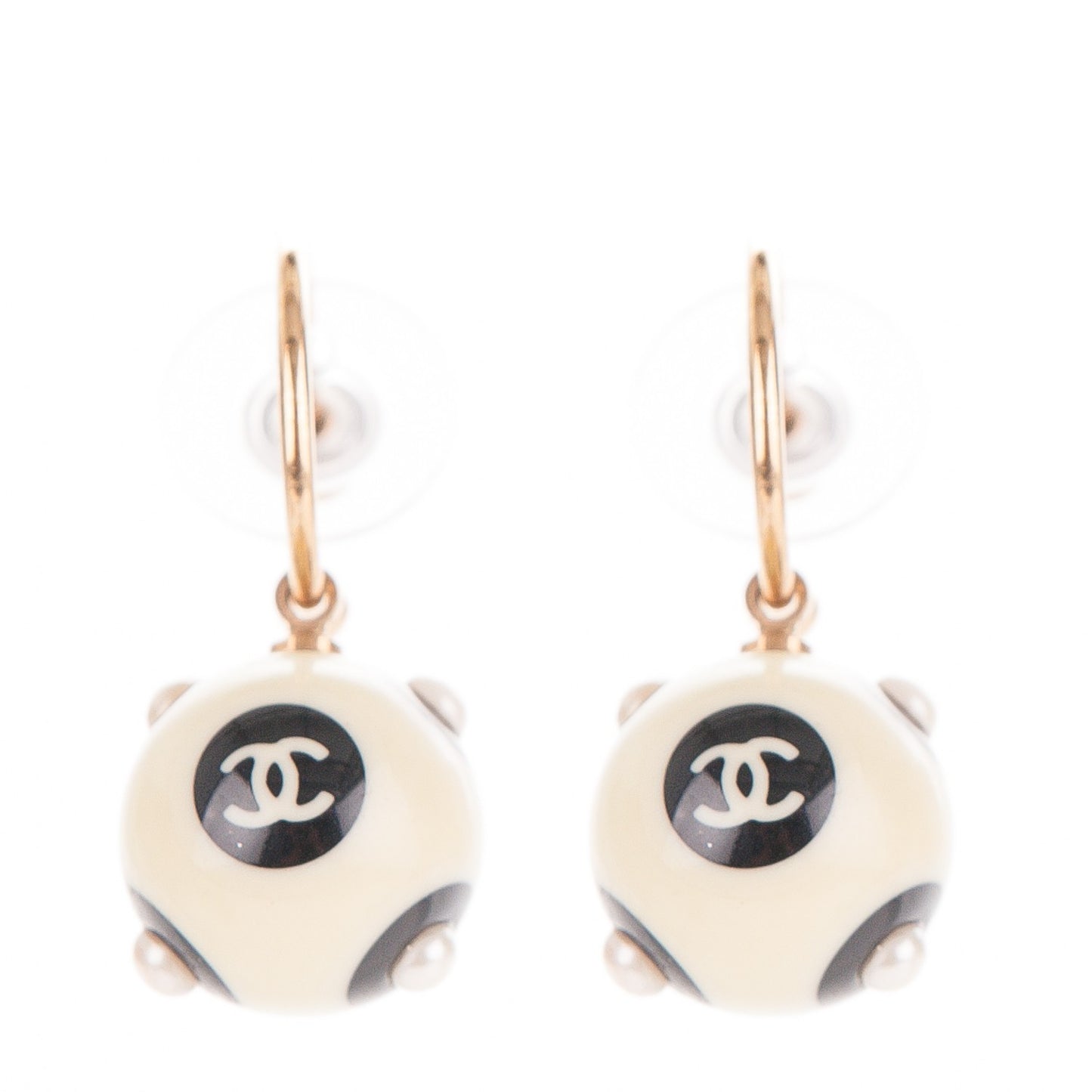 Enamel Pearl CC Drop Earrings Black White
