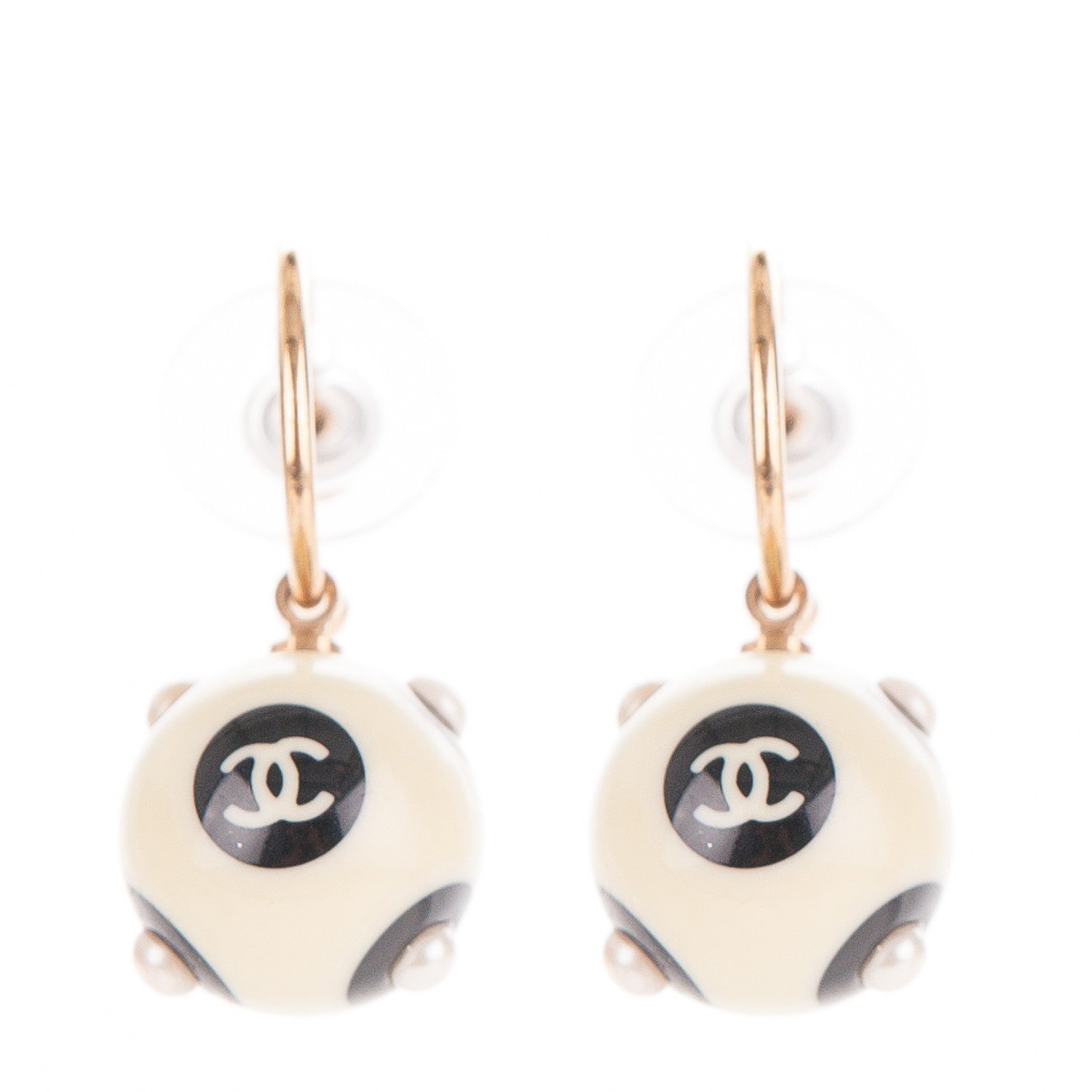 Chanel Enamel Pearl CC Drop Earrings Black White 1 of 5