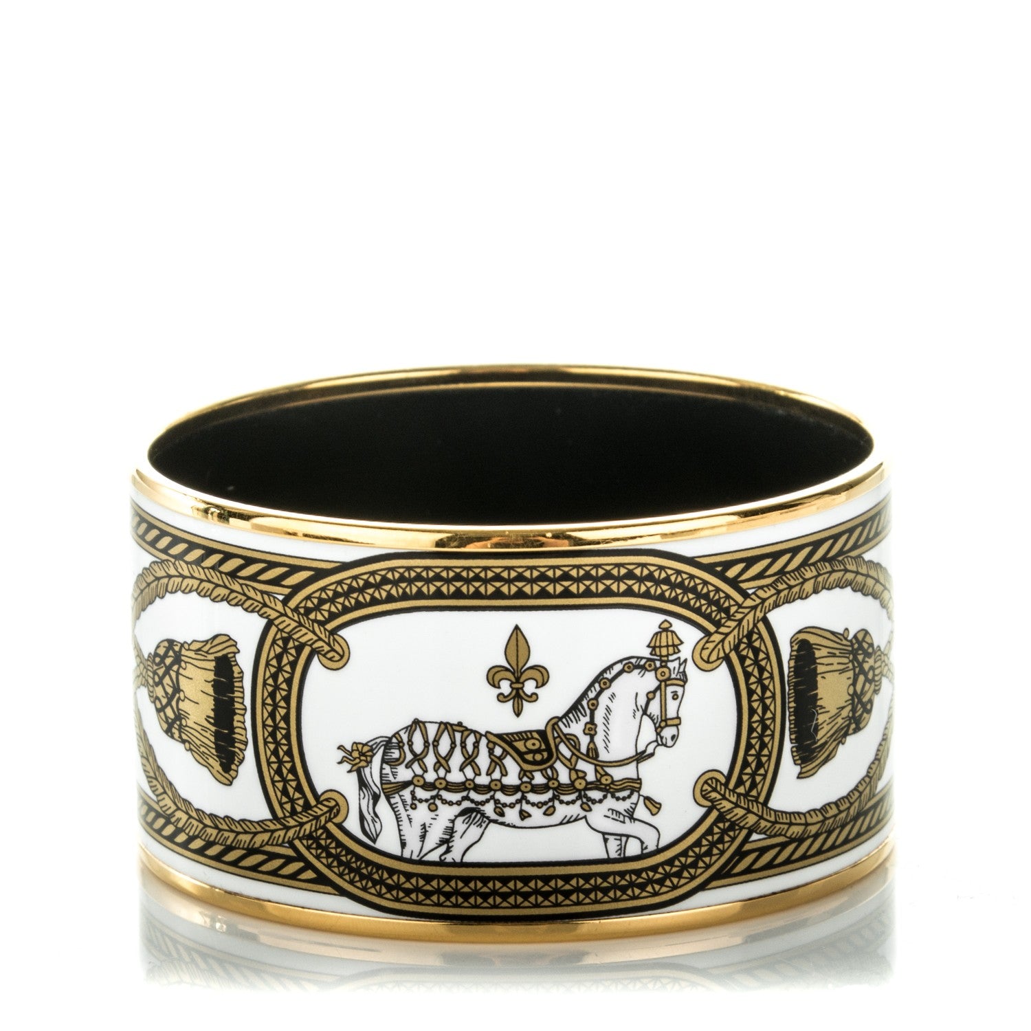 Hermes Enamel Printed Grand Apparat Extra Wide Bracelet 62 White 1 of 5