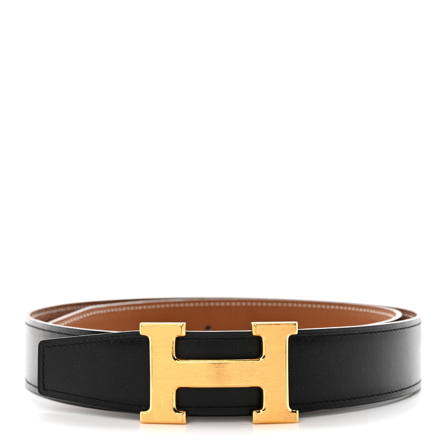 Hermes Box Togo 32mm H Belt 85 Black Gold 1 of 9
