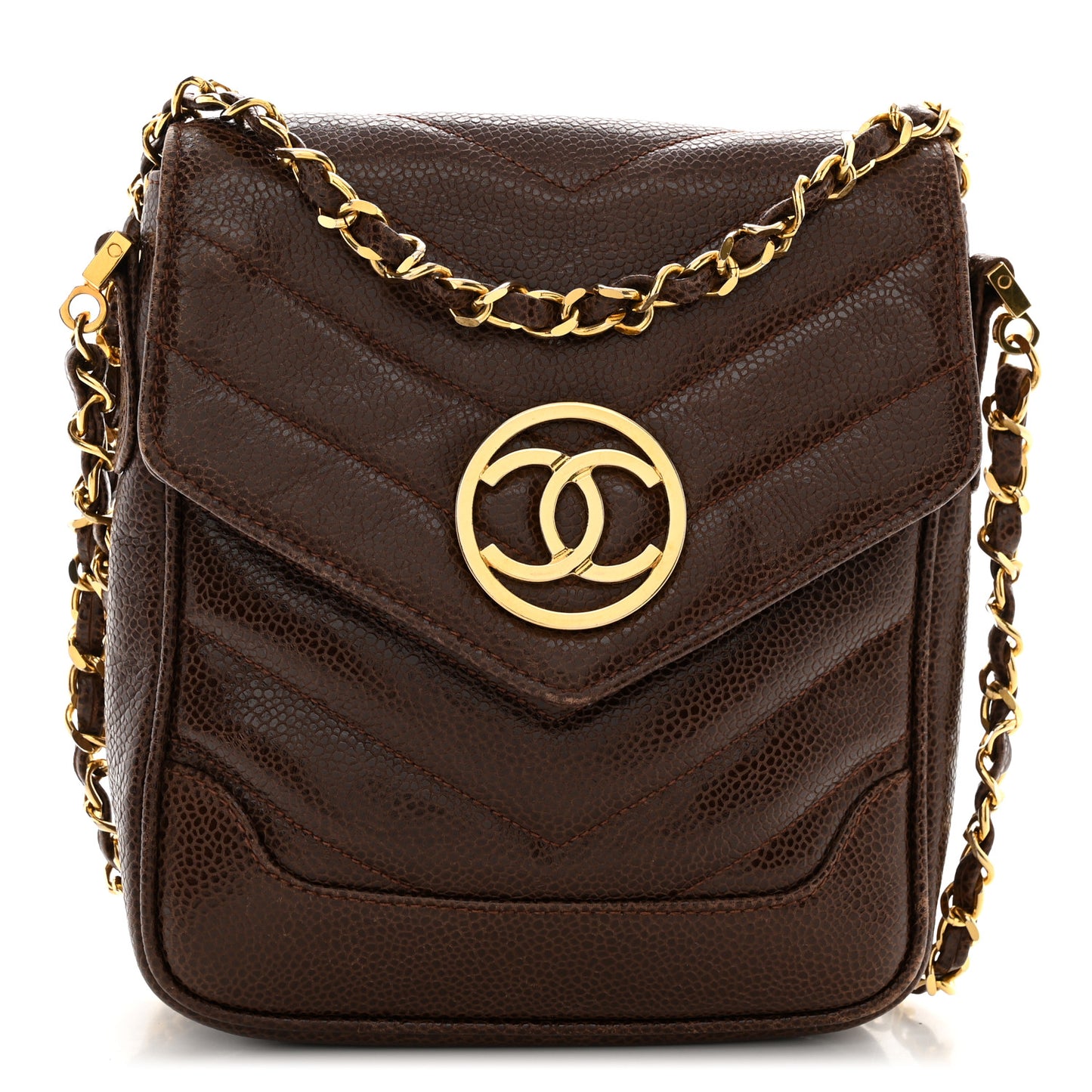 Caviar Chevron Envelope Flap Bag Brown