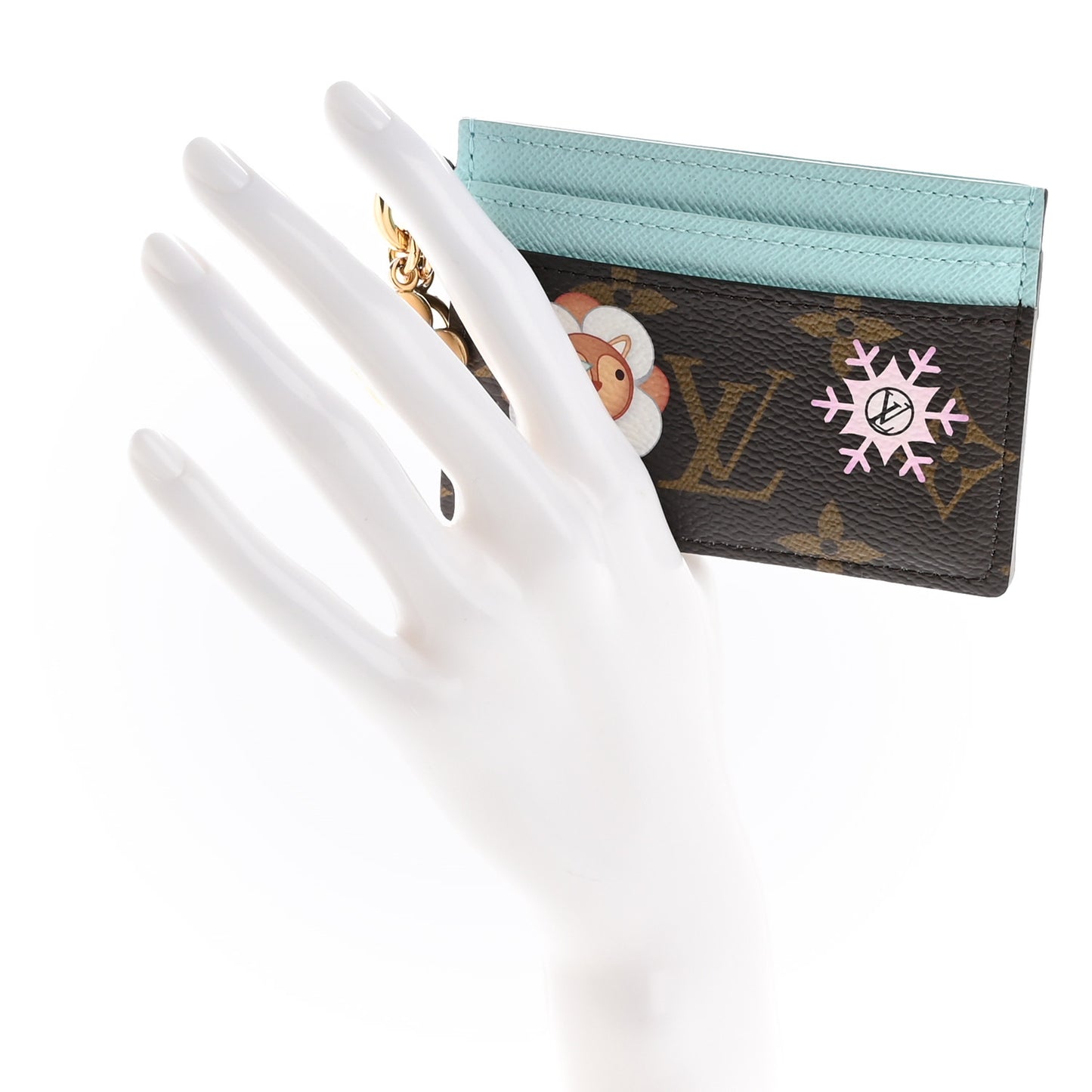 Monogram LV Charms 2024 Christmas Animation Snow Show Card Holder Azur Frost