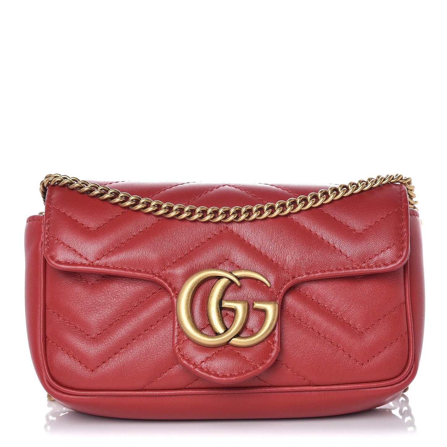 Calfskin Matelasse Super Mini GG Marmont Shoulder Bag Hibiscus Red