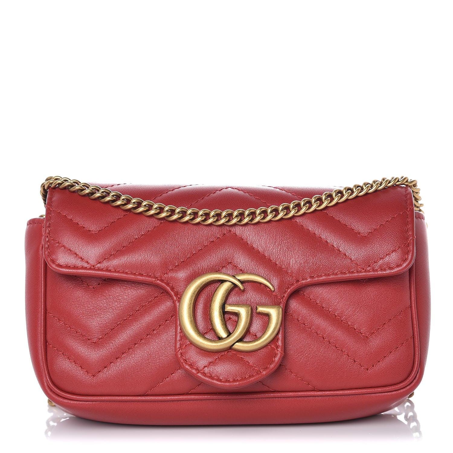 Gucci Calfskin Matelasse Super Mini GG Marmont Shoulder Bag Hibiscus Red 1 of 8