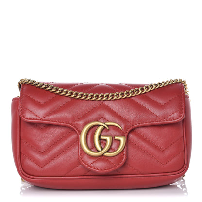 Gucci Calfskin Matelasse Super Mini GG Marmont Shoulder Bag Hibiscus Red 1 of 8