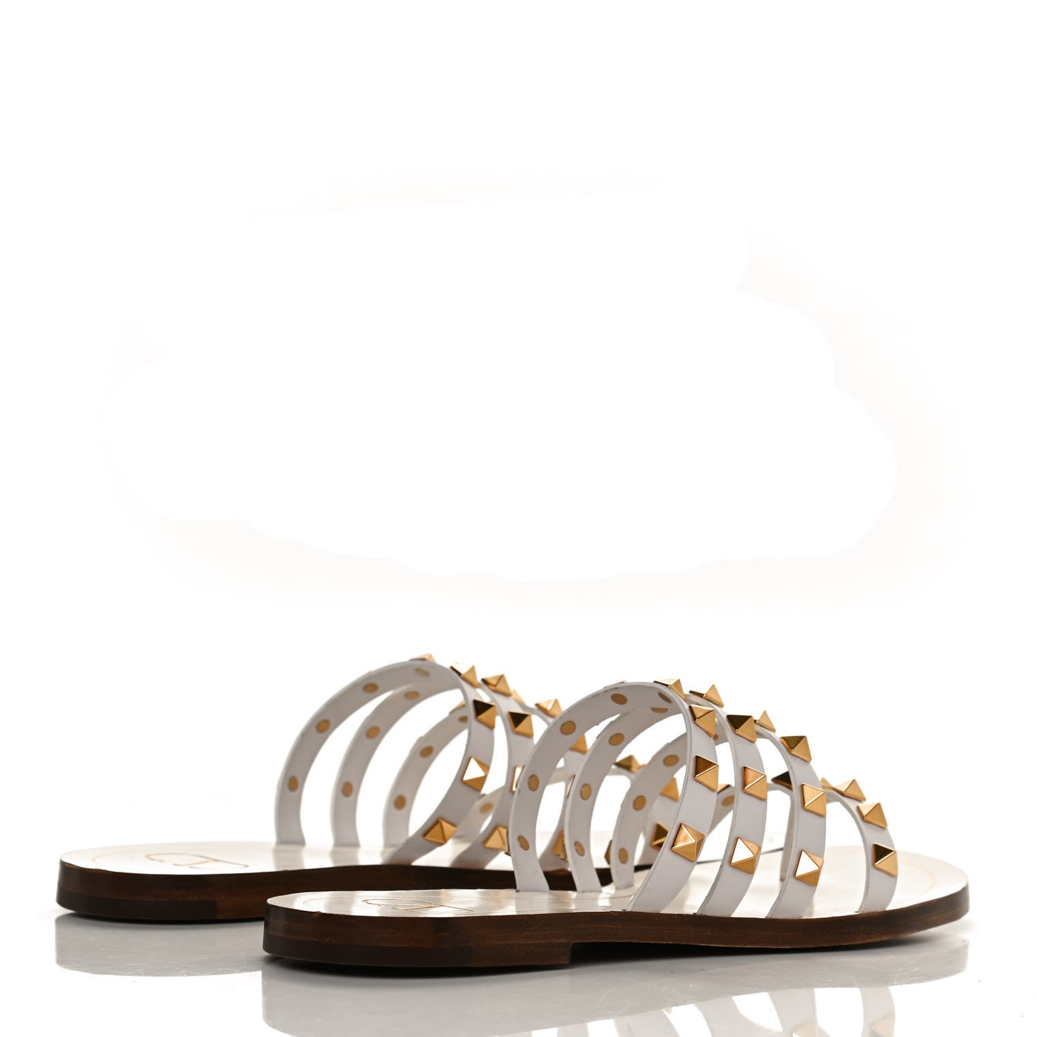 Valentino Garavani Calfskin Rockstud Flair Caged Flat Slide Sandals 36.5 White 4 of 10