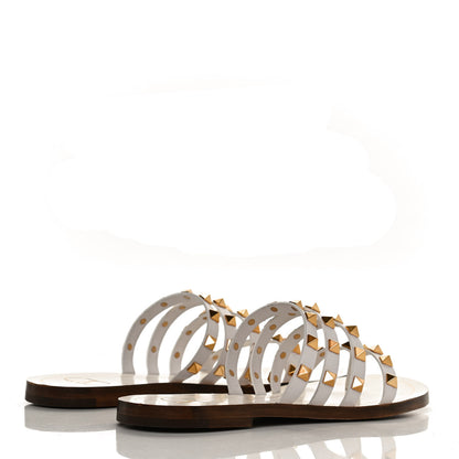 Valentino Garavani Calfskin Rockstud Flair Caged Flat Slide Sandals 36.5 White 4 of 10