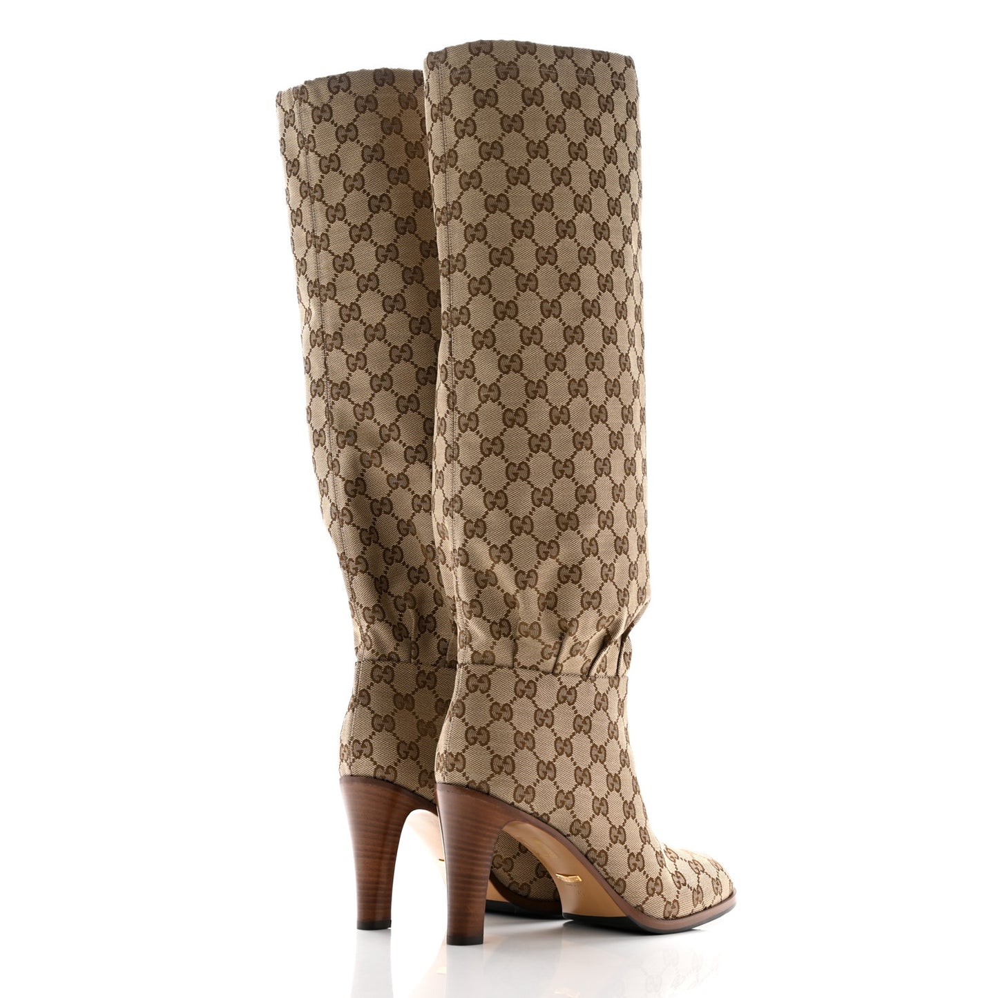 Monogram Malaga Kid Lisa Mid Heel Boots 41 Beige Ebony