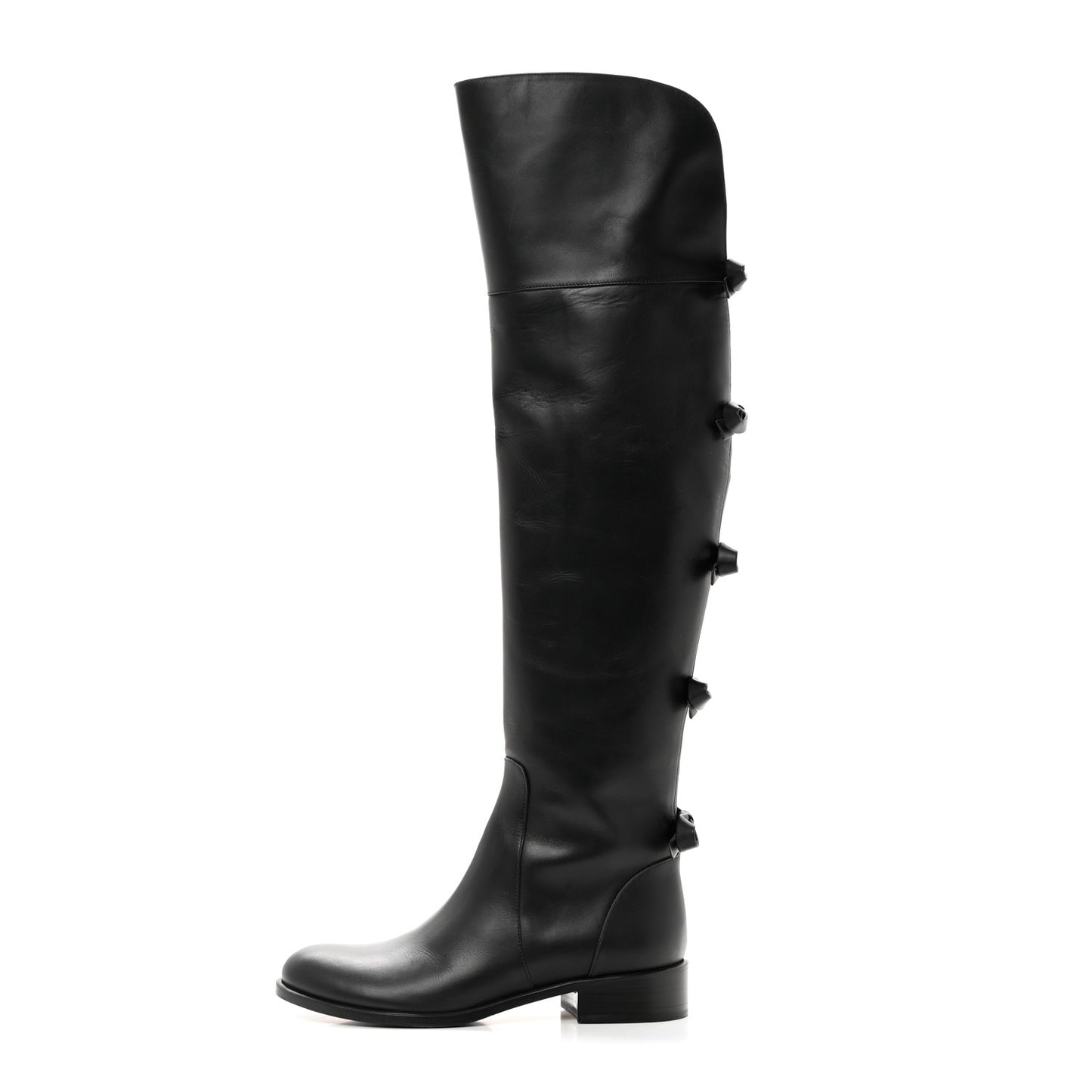 Calfskin Multi Bow Over the Knee Boots 35.5 Black