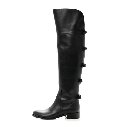 Valentino Garavani Calfskin Multi Bow Over the Knee Boots 35.5 Black 1 of 8