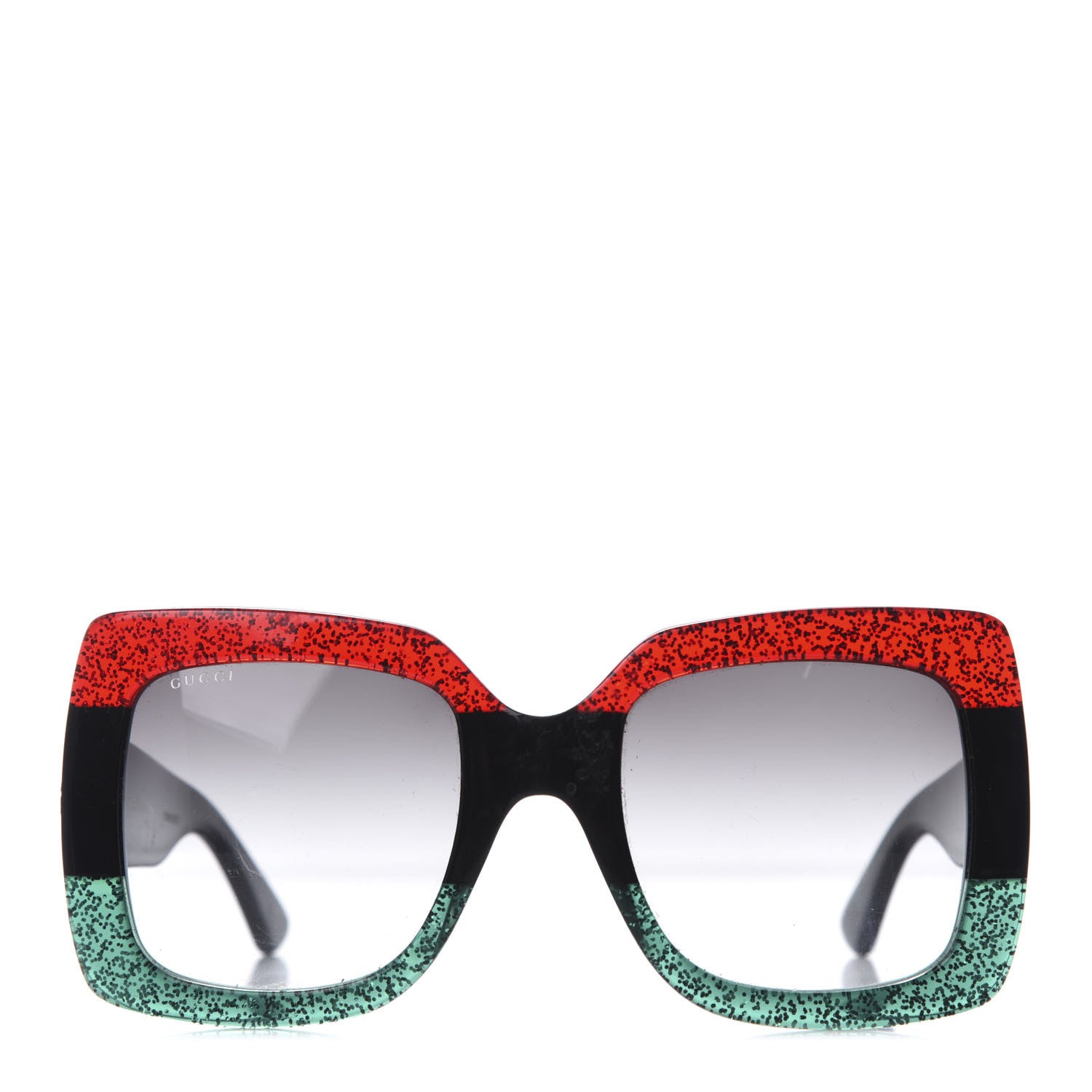 Gucci Acetate Square Frame Sunglasses GG0083S Glitter Red Black Green 3 of 7
