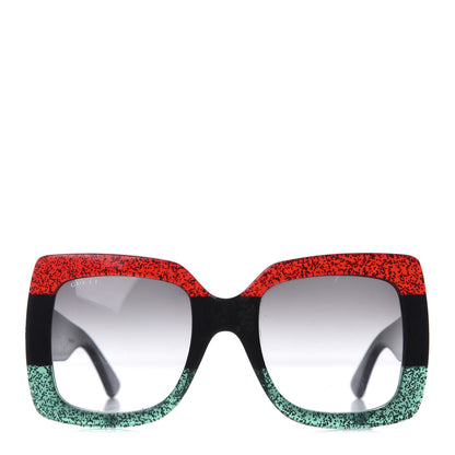 Gucci Acetate Square Frame Sunglasses GG0083S Glitter Red Black Green 3 of 7