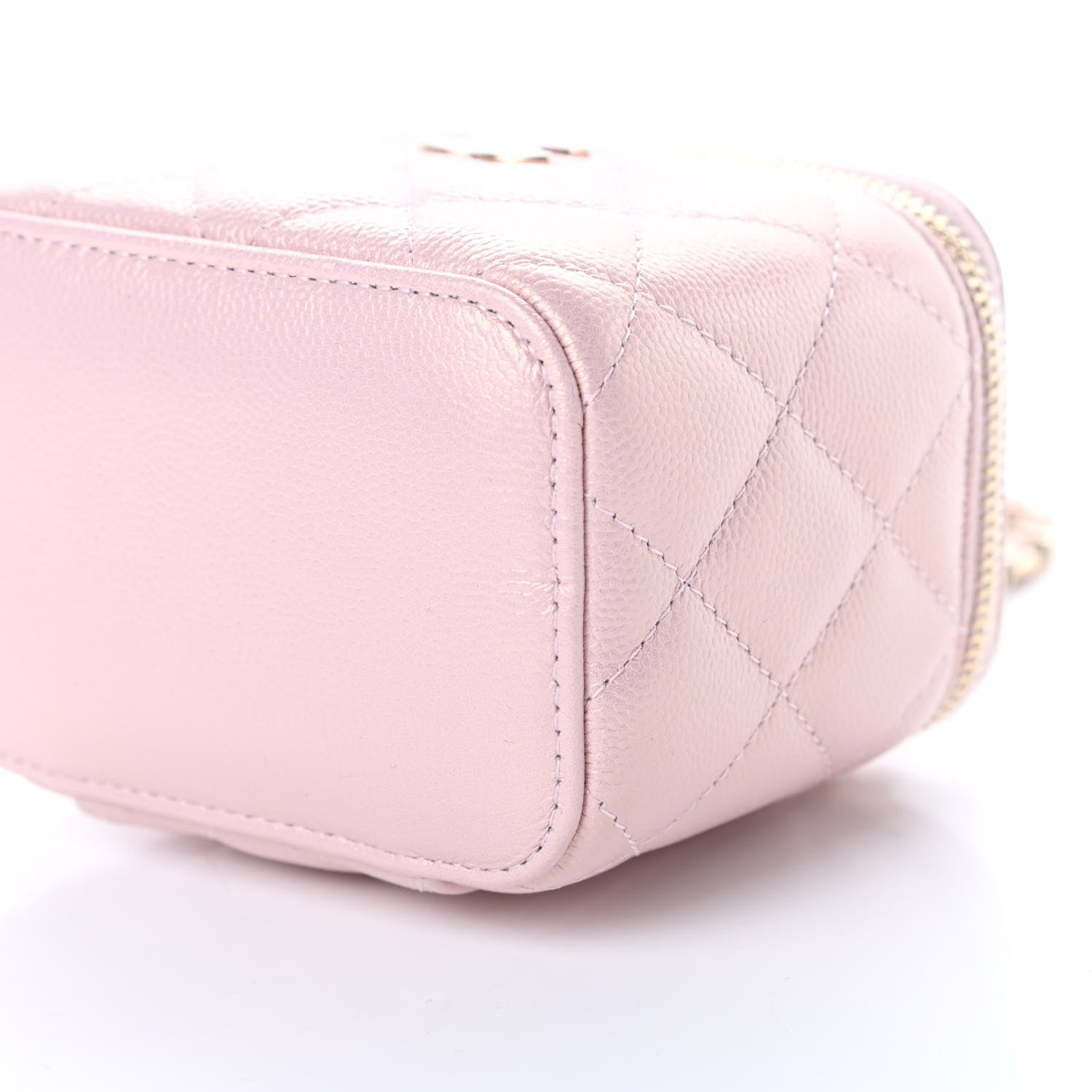 Chanel Iridescent Caviar Quilted Mini Pearl On Top Vanity Case With Chain Light Pink 11 of 11