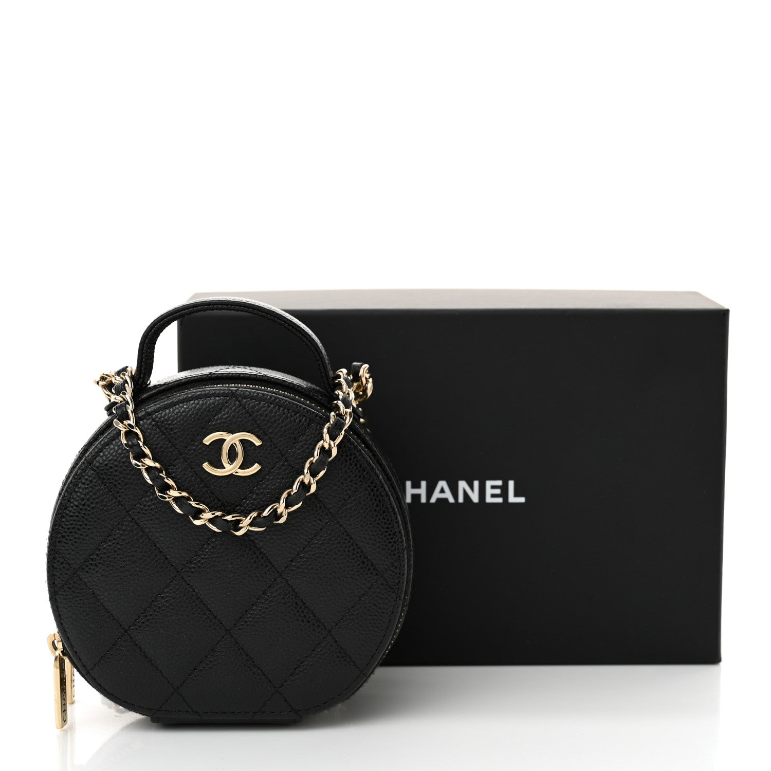 Chanel Caviar Quilted Round Handle With Care Vanity With Chain Black 12 of 12