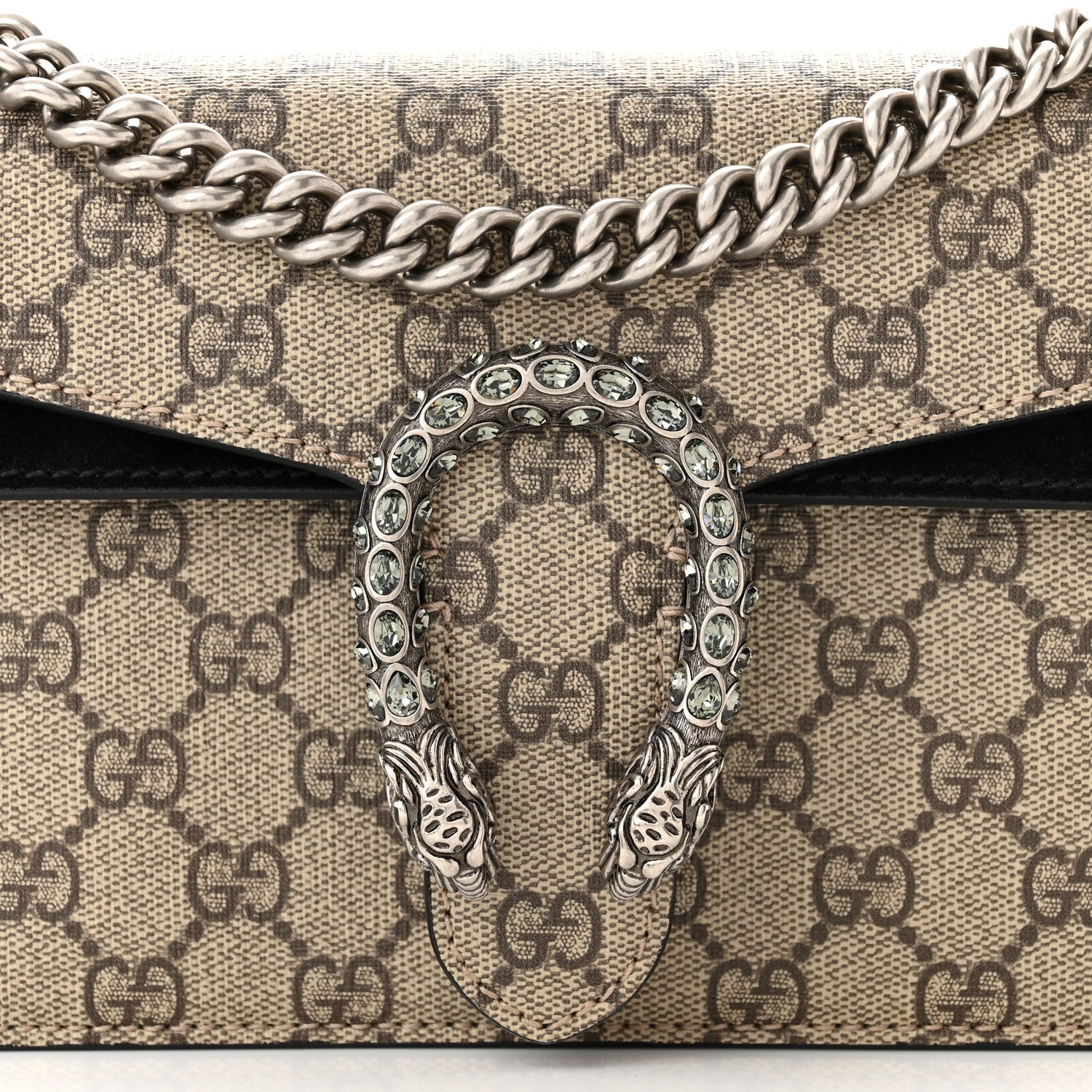 Gucci GG Supreme Monogram Suede Crystal Small Dionysus Shoulder Bag Beige Ebony Black 8 of 13