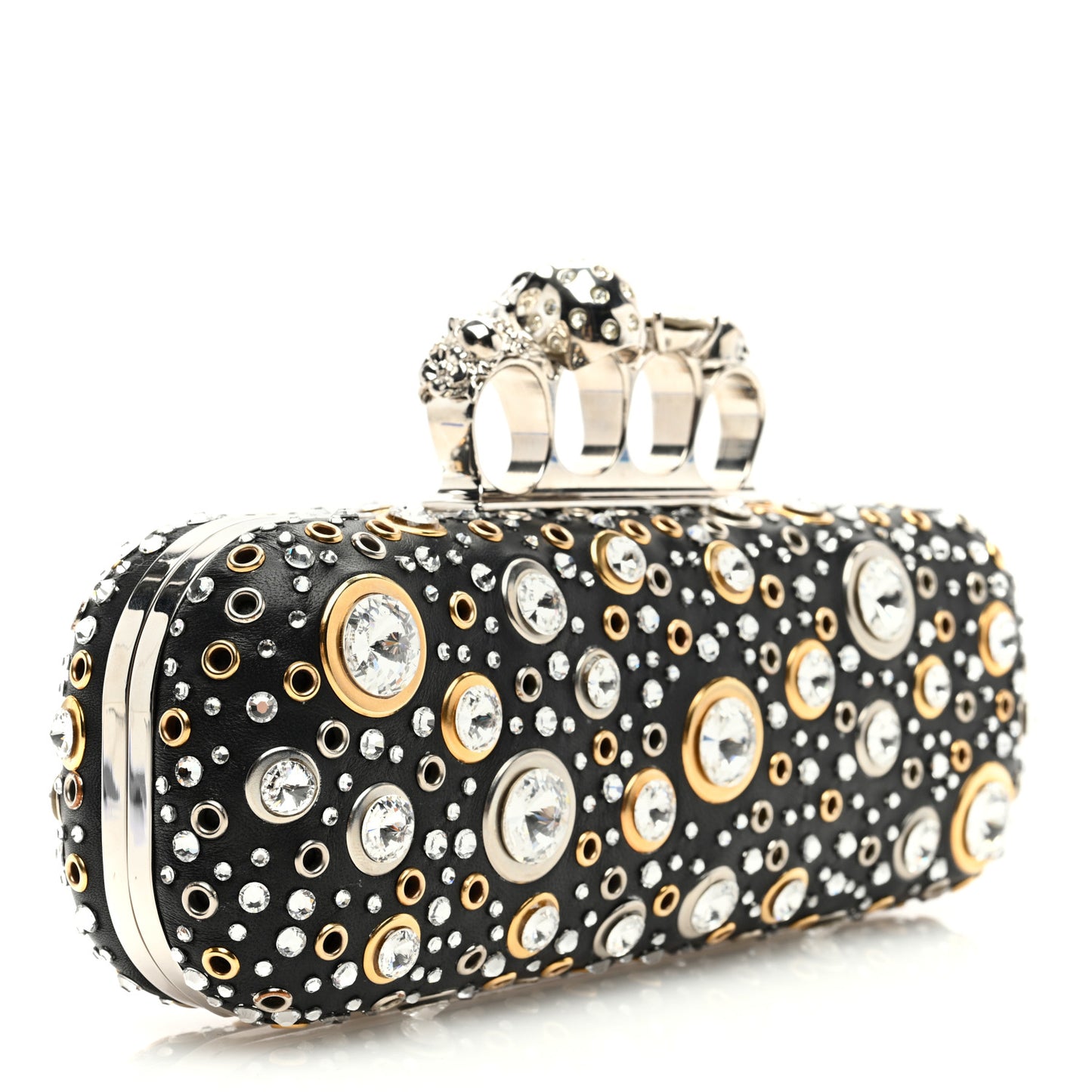 Nappa Crystal Skull Knuckle Box Clutch Black