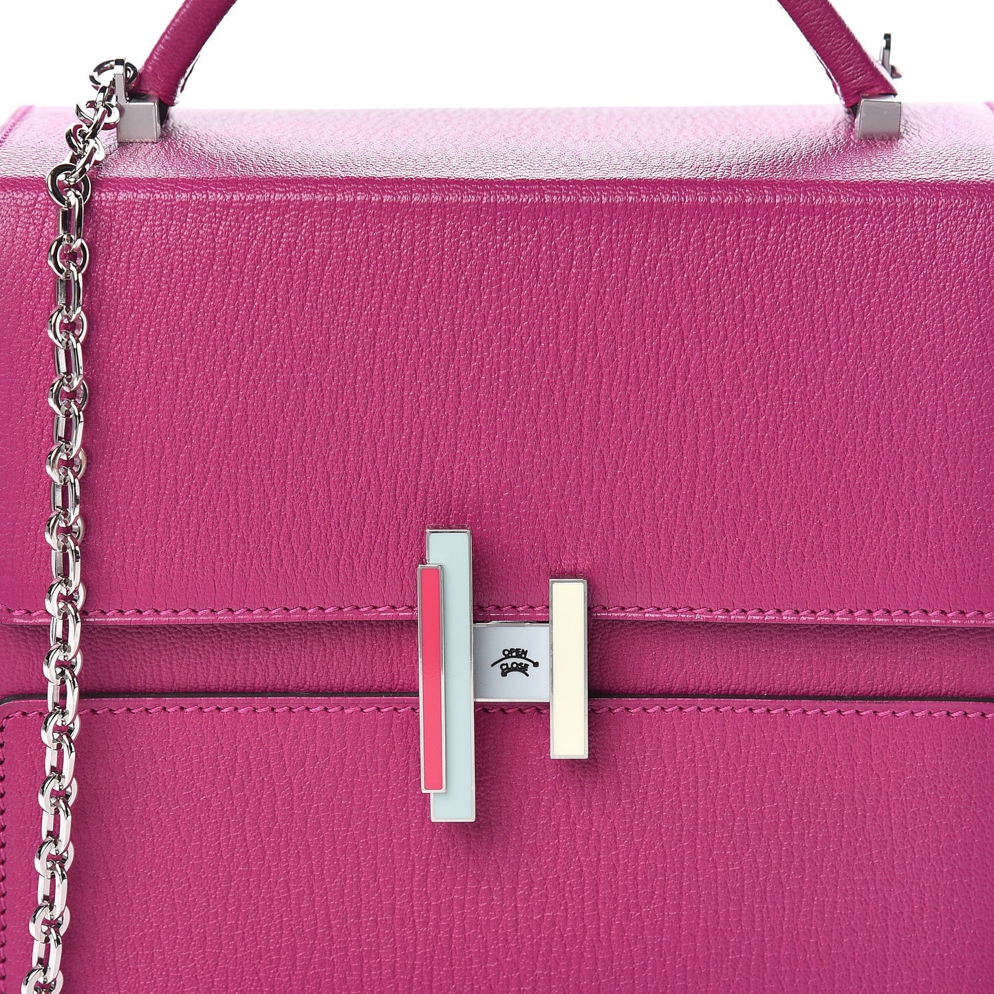 Chevre Mysore Enamel Cinhetic Boxy Top Handle Bag Rose Pourpre