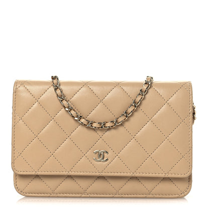 Chanel Lambskin Quilted Wallet On Chain WOC Beige 1 of 17
