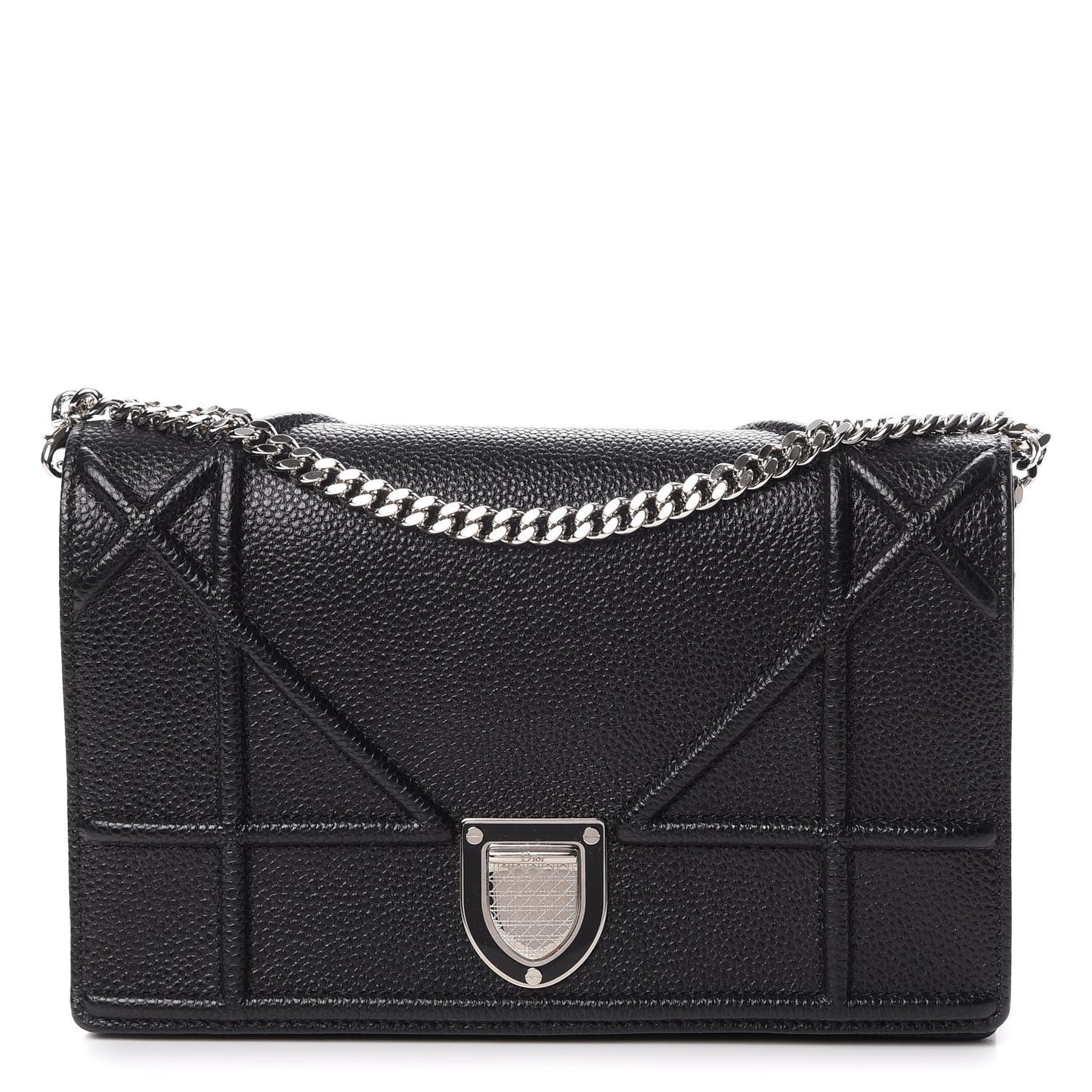 Grained Calfskin Diorama Wallet on Chain Pouch Black