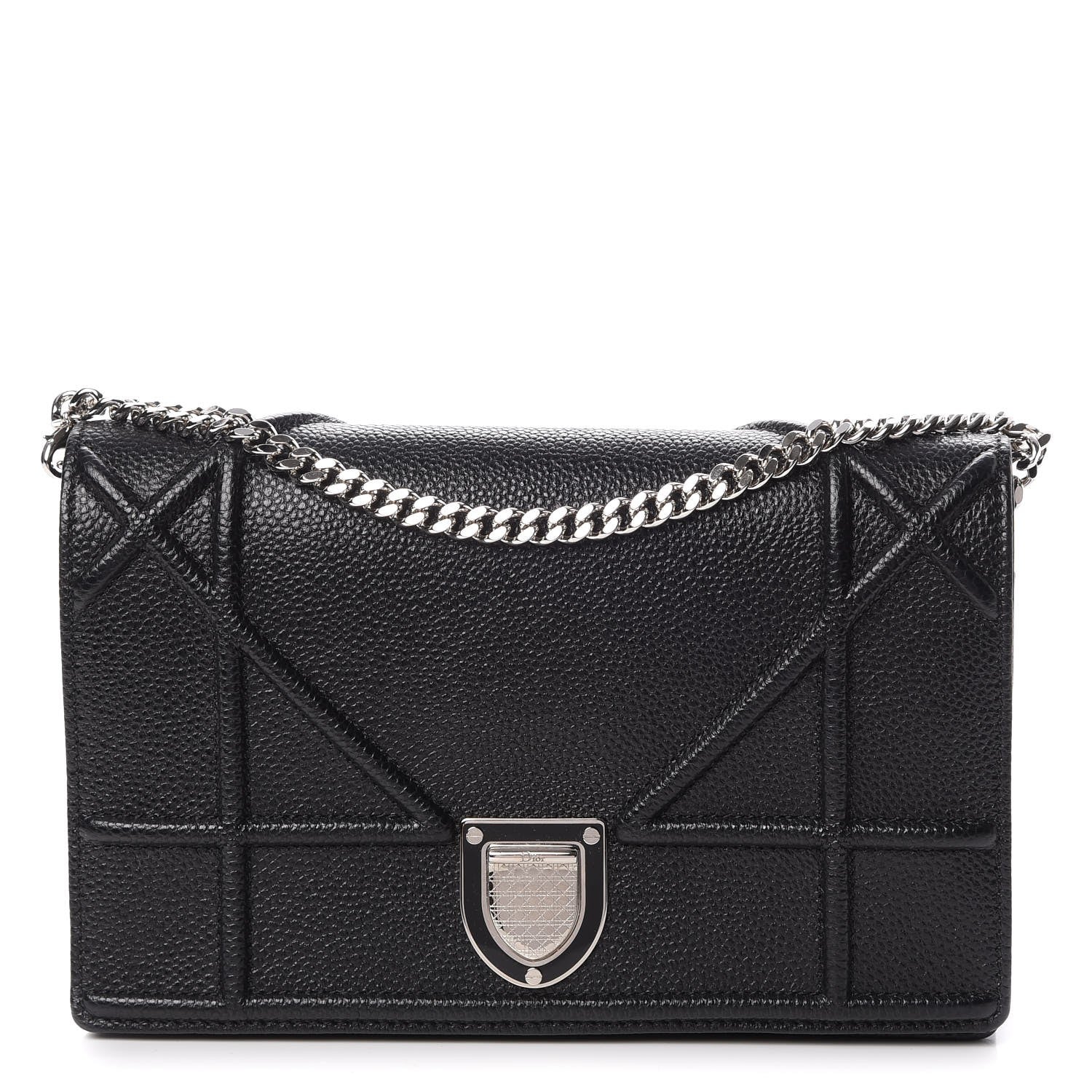 Christian Dior Grained Calfskin Diorama Wallet on Chain Pouch Black 1 of 9