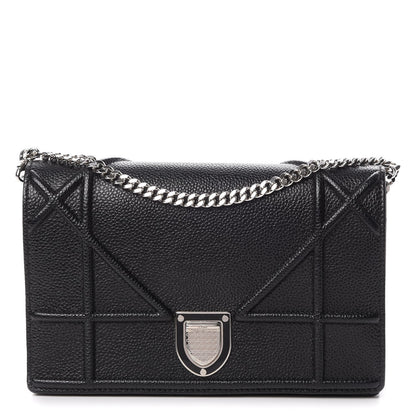 Christian Dior Grained Calfskin Diorama Wallet on Chain Pouch Black 1 of 9