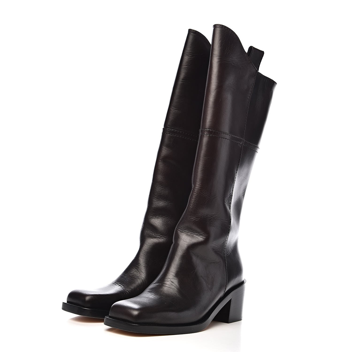 Chanel Calfskin CC Wyoming Knee High Boots 38 Dark Brown 3 of 8