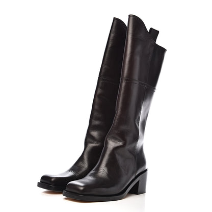 Chanel Calfskin CC Wyoming Knee High Boots 38 Dark Brown 3 of 8