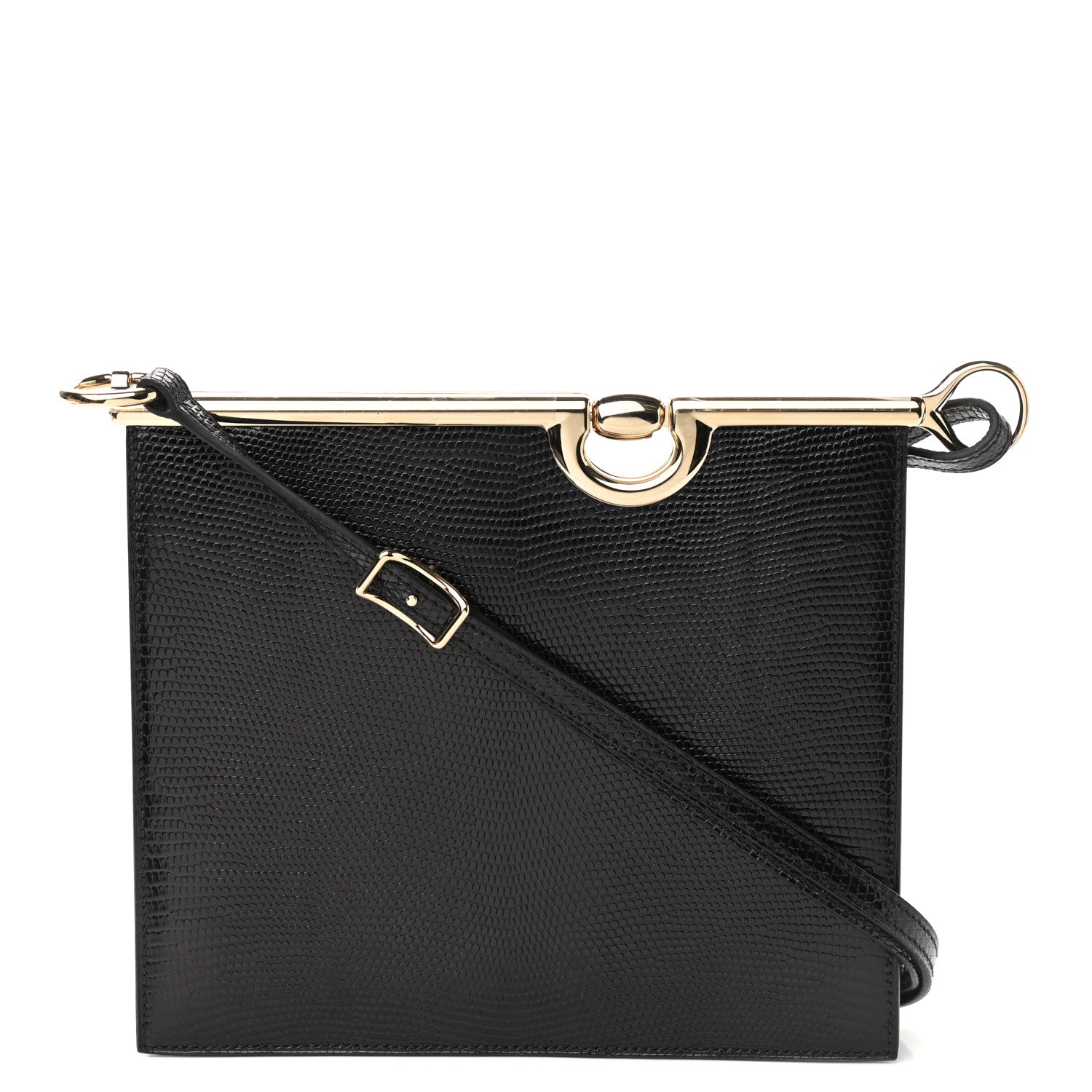 Hermes Niloticus Lizard Mors De Bride Bag Black 1 of 9