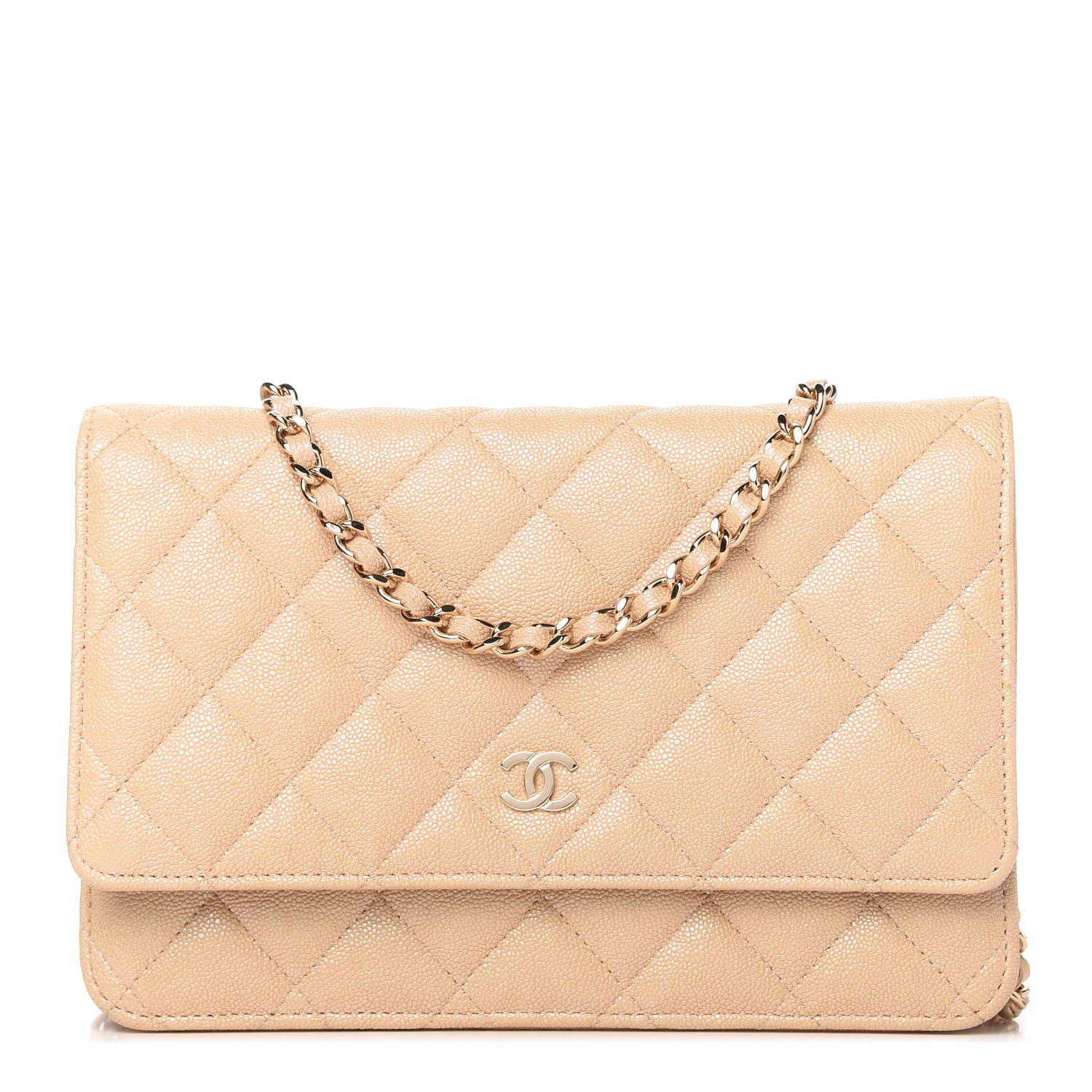 Chanel Iridescent Caviar Quilted Wallet On Chain WOC Beige 1 of 12