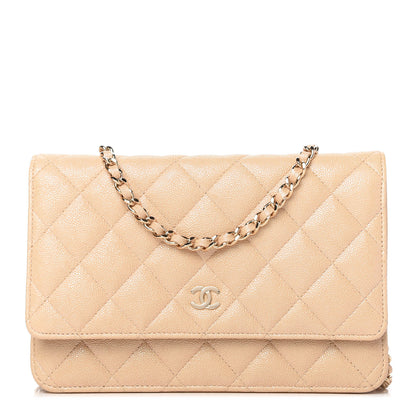 Chanel Iridescent Caviar Quilted Wallet On Chain WOC Beige 1 of 12