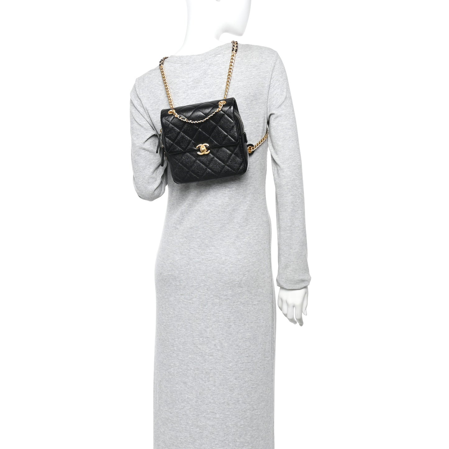 Shiny Caviar Quilted Chain Melody Backpack Black