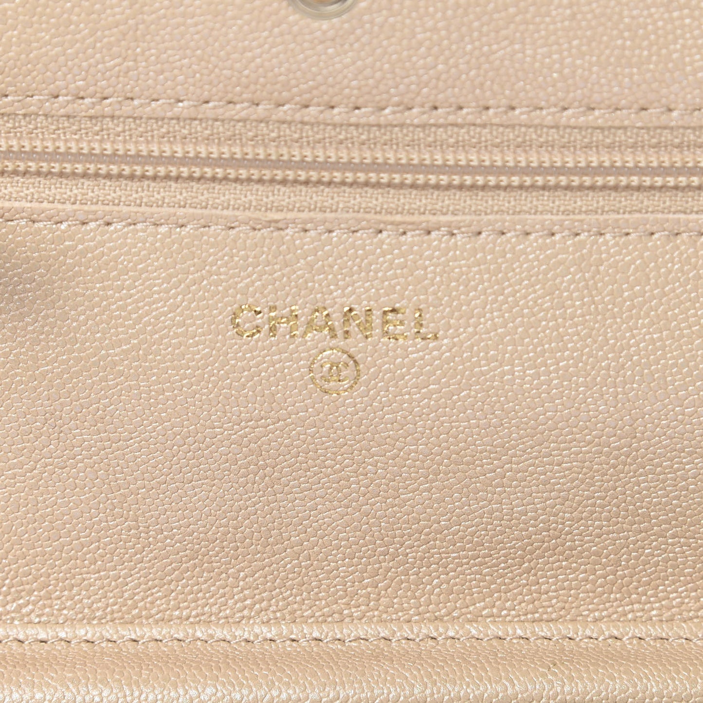 Iridescent Caviar Quilted Wallet On Chain WOC Beige