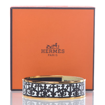 Hermes Enamel Printed Wide Balcons du Guadalquivir Bracelet 65 Black 7 of 7
