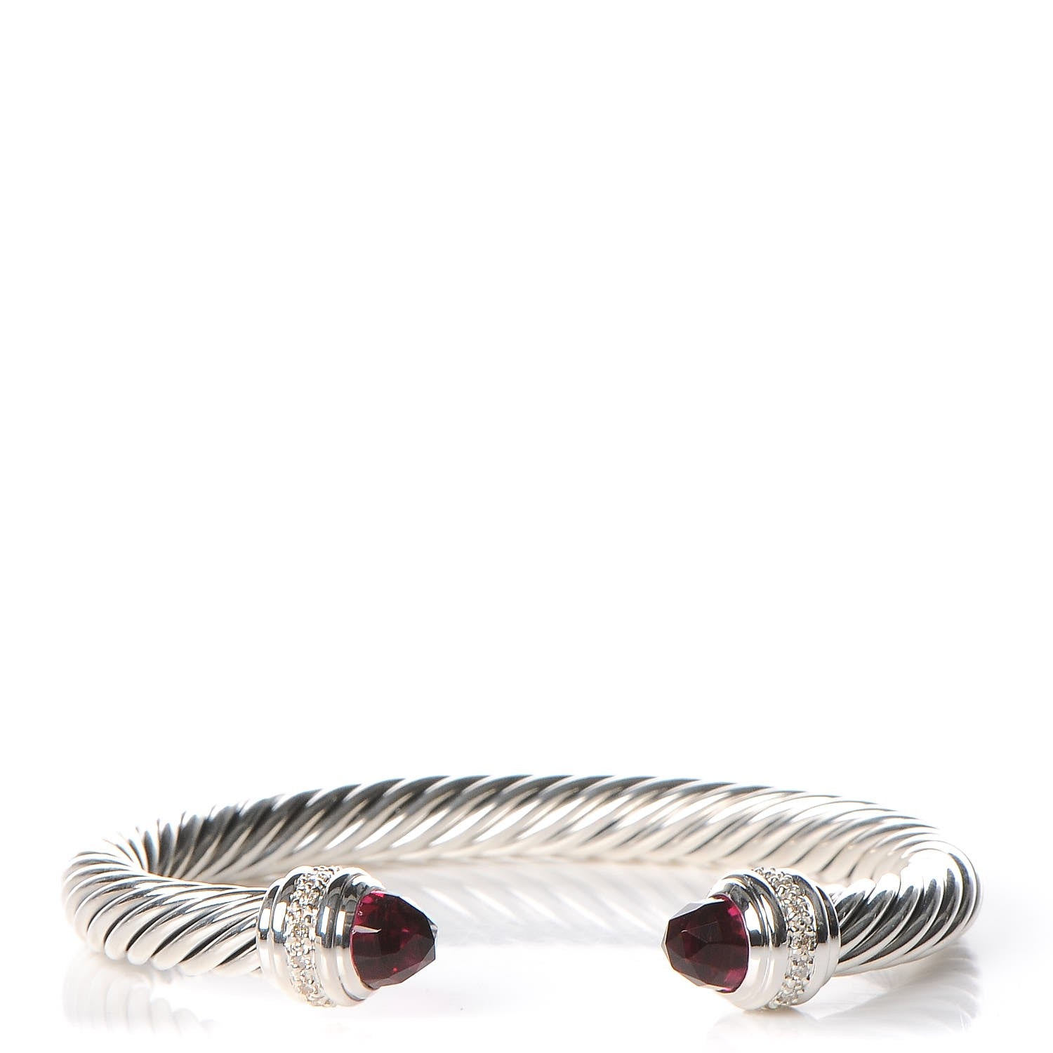 David Yurman Sterling Silver Diamond Pink Tourmaline 7mm Cable Classics Bracelet 1 of 5