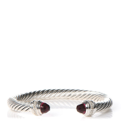 David Yurman Sterling Silver Diamond Pink Tourmaline 7mm Cable Classics Bracelet 1 of 5