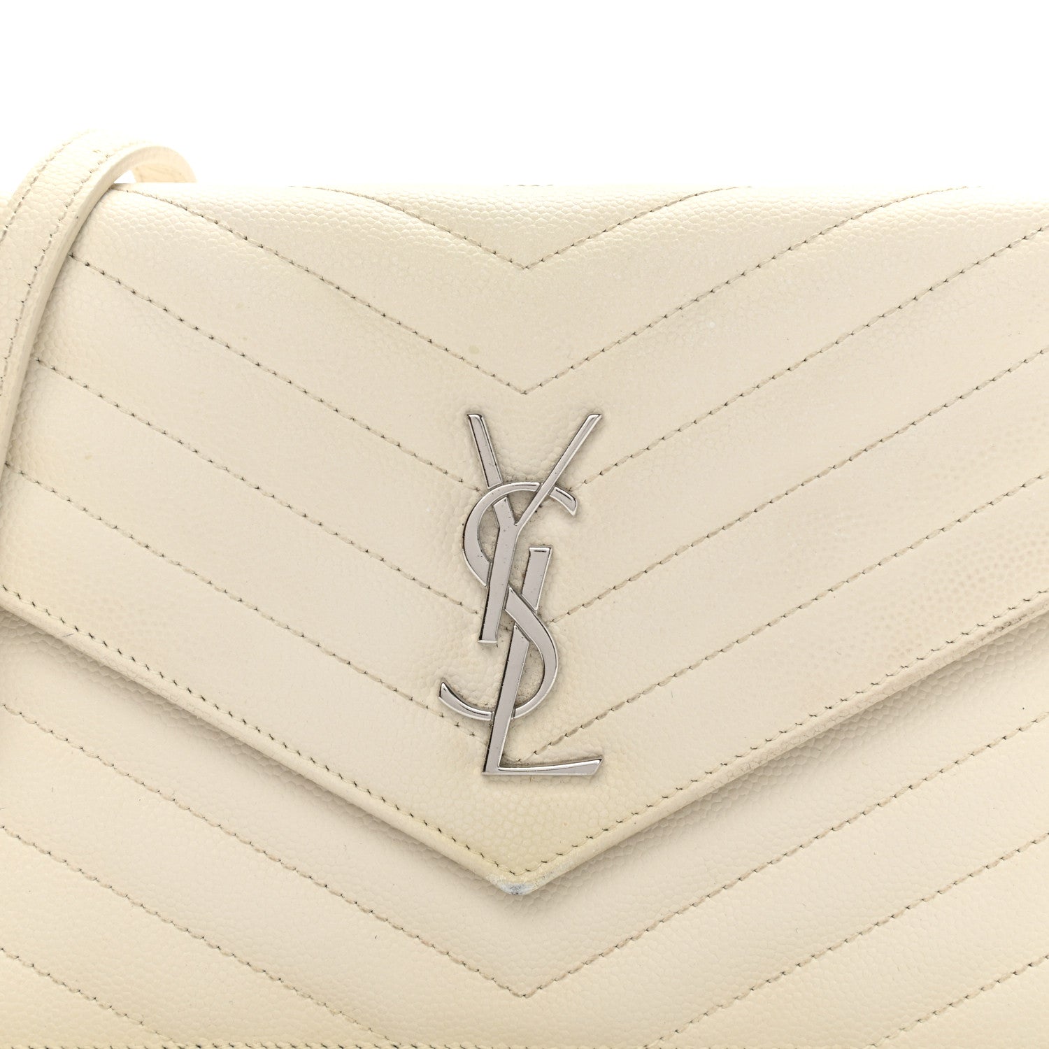 Saint Laurent Grain De Poudre Matelasse Chevron Monogram Envelope Chain Wallet Porcellana 8 of 15