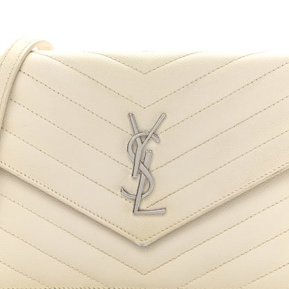 Saint Laurent Grain De Poudre Matelasse Chevron Monogram Envelope Chain Wallet Porcellana 8 of 15
