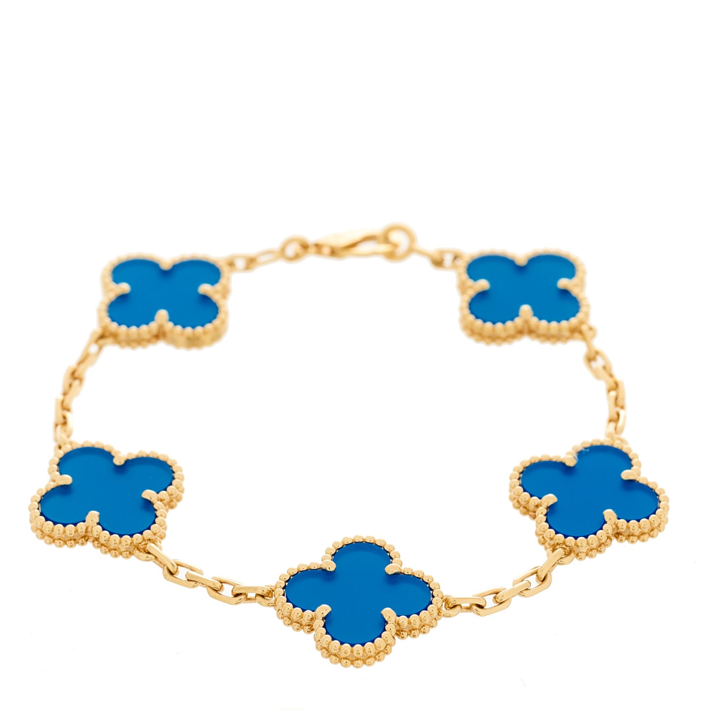 18K Yellow Gold Blue Agate 5 Motifs Vintage Alhambra Bracelet