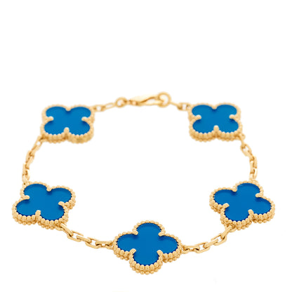 Van Cleef & Arpels 18K Yellow Gold Blue Agate 5 Motifs Vintage Alhambra Bracelet 2 of 6