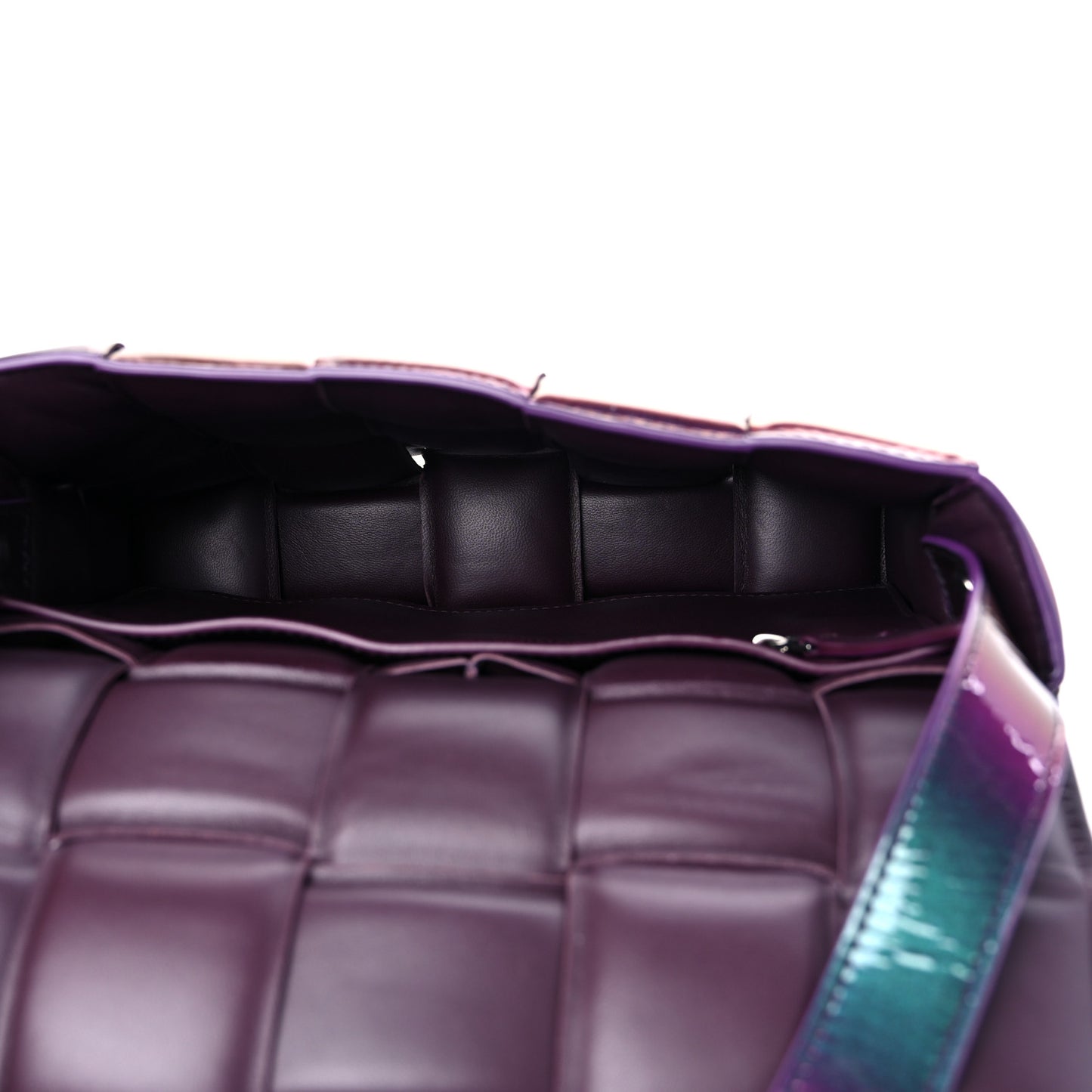 Glossy Nail Polish Nappa Maxi Intreccio Padded Cassette Crossbody Bag Holographic