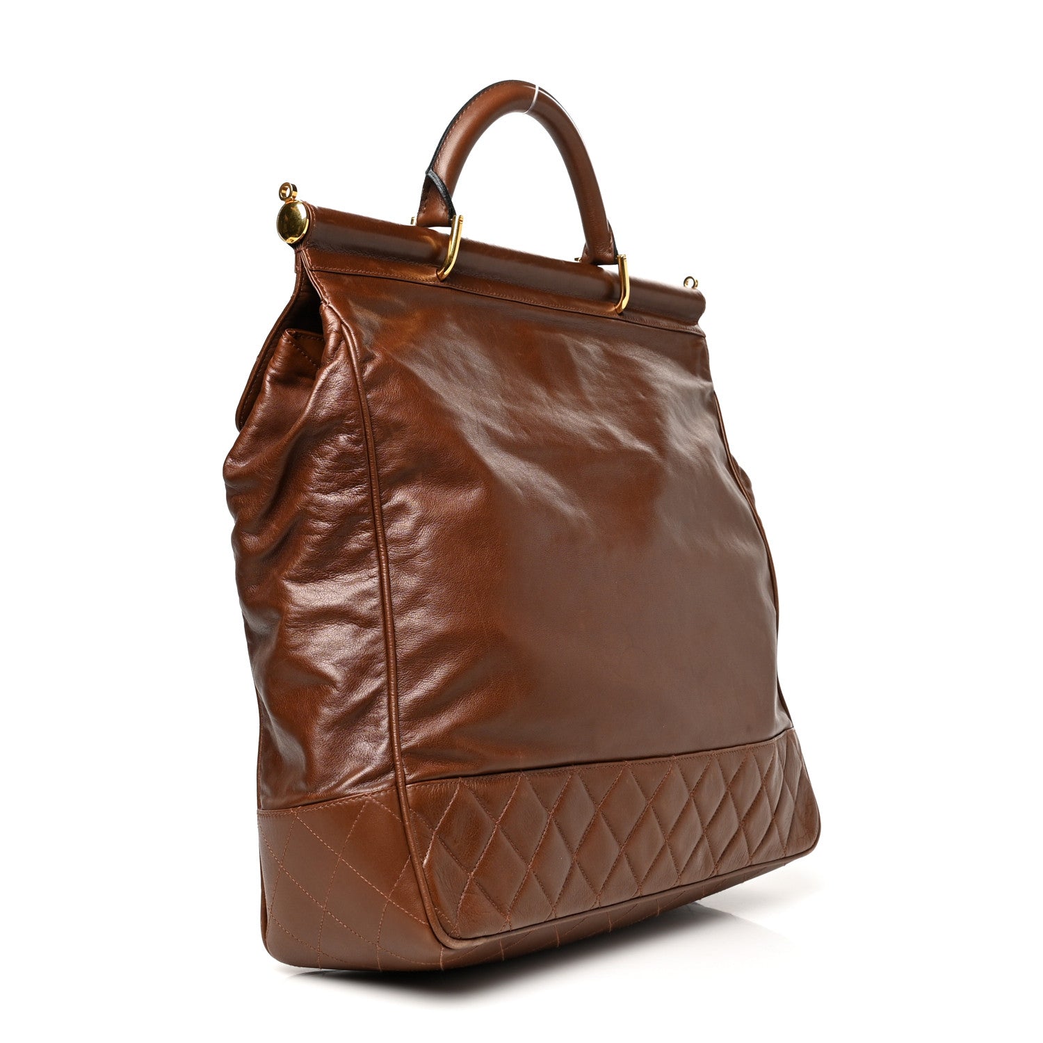 Chanel Lambskin Quilted Satchel Brown 2 of 9