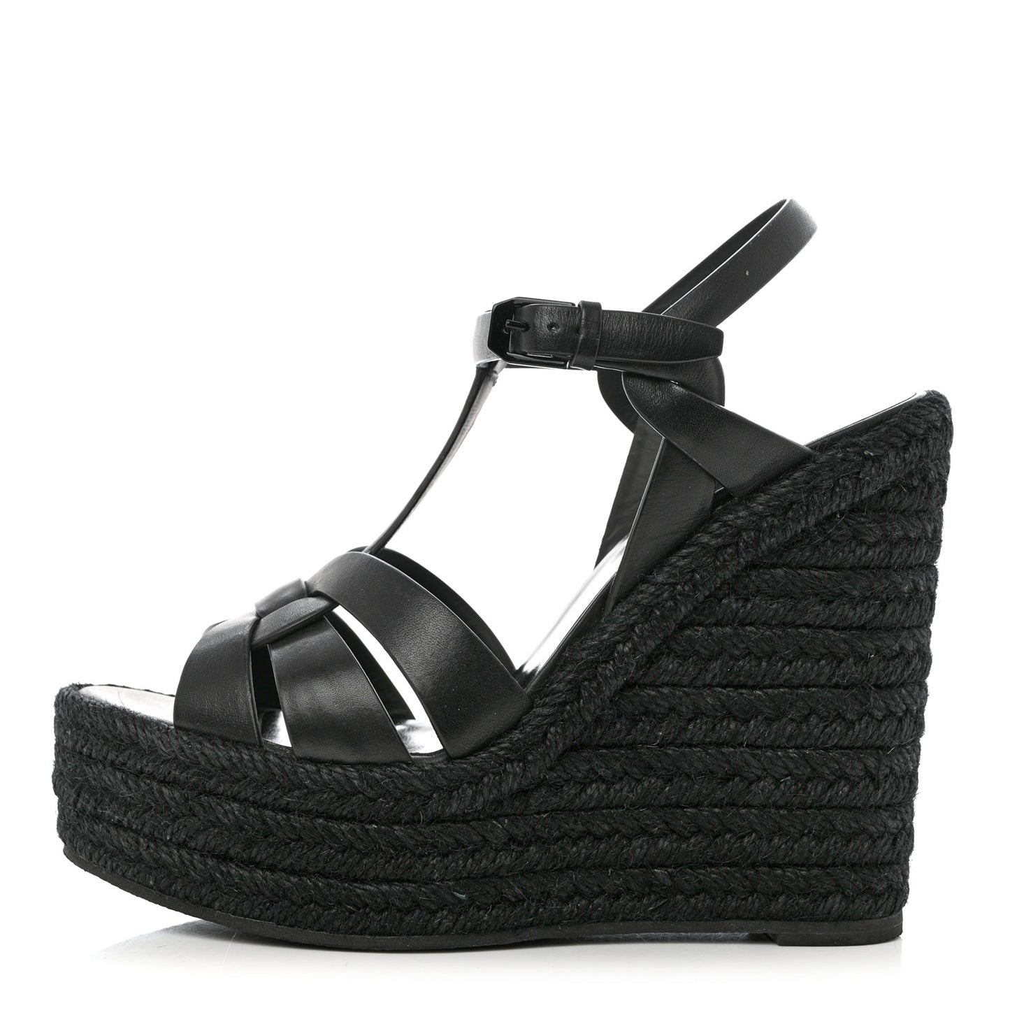 Calfskin Tribute 95 Platform Espadrille Wedge Sandals 36 Black